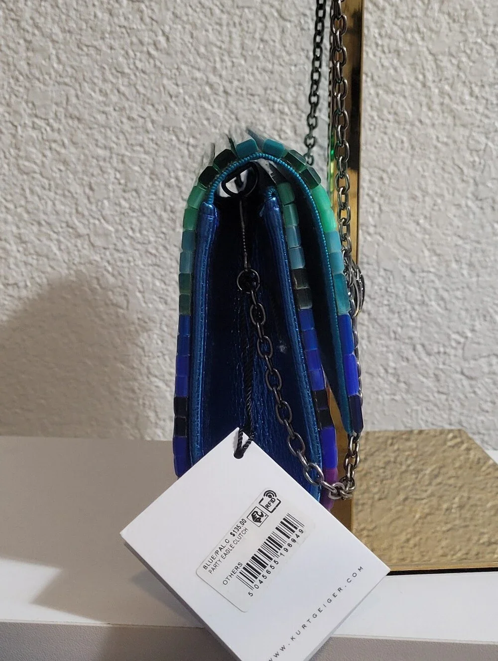 NWT Kurt Geiger Multicolor Striped Party Eagle Blue Clutch Crossbody